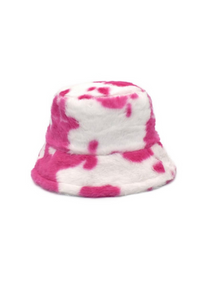 Deep Pink Cow Fluffy Bucket Hat
