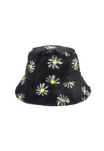 Load image into Gallery viewer, Black Daisy Fluffy Bucket Hat
