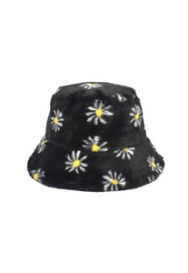 Black Daisy Fluffy Bucket Hat
