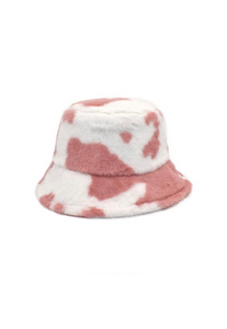 Pale Pink Cow Fluffy Bucket Hat