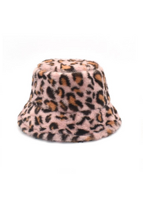 Pale Pink Leopard Fluffy Bucket Hat