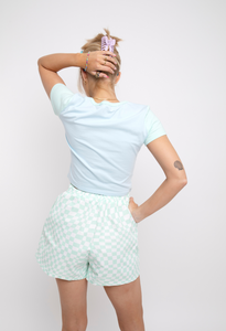 Green Checkerboard Elasticated Waist Shorts