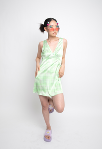 Green Tartan V-Neck Dress