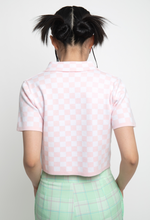 Load image into Gallery viewer, Pink Checkerboard Short Sleeve Knitted Tee
