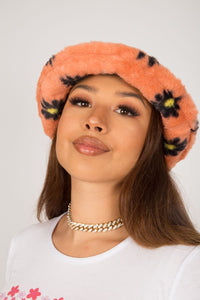 Peach Daisy Fluffy Bucket Hat