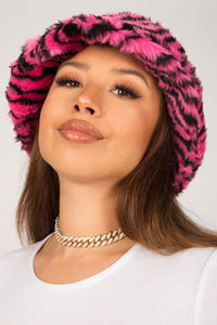 Pink Zebra Fluffy Bucket Hat