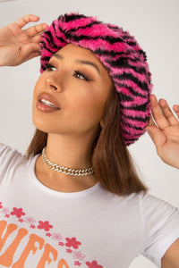 Pink Zebra Fluffy Bucket Hat