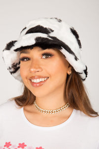 Retro Cow Fluffy Bucket Hat