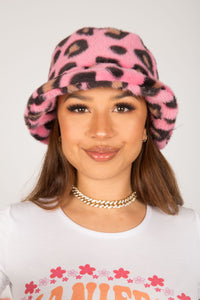 Pink Leopard Fluffy Bucket Hat