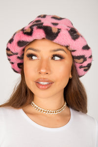 Pink Leopard Fluffy Bucket Hat