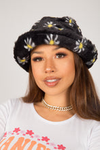 Load image into Gallery viewer, Black Daisy Fluffy Bucket Hat
